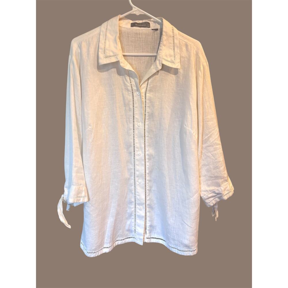 Liz Claiborne White 100% Linen Ladder Lace Tunic Blouse - Size 1XL - Picture 3 of 12